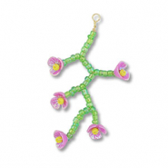 Anhänger Glasperlen Blume Transparent green-lilac AB-yellow