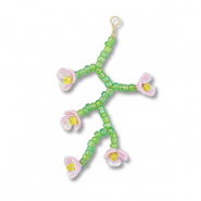 Anhänger Glasperlen Blume Transparent green-light pink AB-yellow