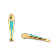Metall Anhänger DQ Fisch Turquoise blue-Gold (Nickelfrei)