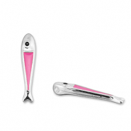 Metall Anhänger DQ Fisch Magenta pink-Antik silber (Nickelfrei)