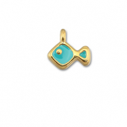 Metall Anhänger DQ Fisch Turquoise blue-Gold (Nickelfrei)