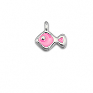 Metall Anhänger DQ Fisch Magenta pink-Antik silber (Nickelfrei)