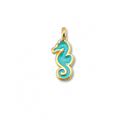 Metall Anhänger DQ Seepferdchen Turquoise blue-Gold (Nickelfrei)