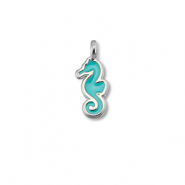 Metall Anhänger DQ Seepferdchen Turquoise blue-Antik silber (Nickelfrei)