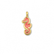 Metall Anhänger DQ Seepferdchen Coral red-Gold (Nickelfrei)