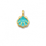 Metall Anhänger DQ Muschel Turquoise blue-Gold (Nickelfrei)