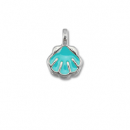 Metall Anhänger DQ Muschel Turquoise blue-Antik silber (Nickelfrei)