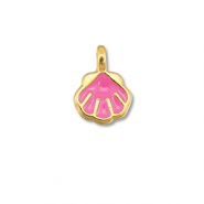 Metall Anhänger DQ Muschel Magenta pink-Gold (Nickelfrei)