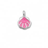 Metall Anhänger DQ Muschel Magenta pink-Antik silber (Nickelfrei)
