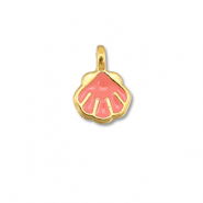 Metall Anhänger DQ Muschel Coral red-Gold (Nickelfrei)