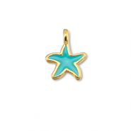 Metall Anhänger DQ Seestern Turquoise blue-Gold (Nickelfrei)