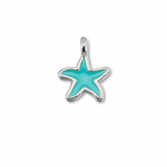 Metall Anhänger DQ Seestern Turquoise blue-Antik silber (Nickelfrei)