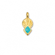 Metall Anhänger DQ Rhombus Turquoise blue-Gold (Nickelfrei)