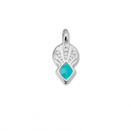 Metall Anhänger DQ Rhombus Turquoise blue-Antik silber (Nickelfrei)