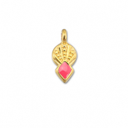 Metall Anhänger DQ Rhombus Coral red-Gold (Nickelfrei)