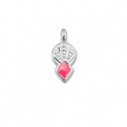 Metall Anhänger DQ Rhombus Coral red-Antik silber (Nickelfrei)