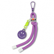 Schlüsselanhänger Smiley mit Kordel Purple-neon yellow-white