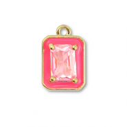 Brass TQ Metall Anhänger Rechteck Gold-neon pink-light pink