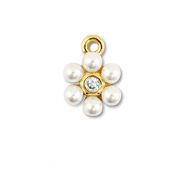 Brass TQ Metall Anhänger Blume mit Perlen Gold-white