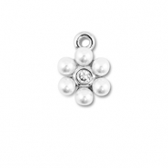 Brass TQ Metall Anhänger Blume mit Perlen Silver-white