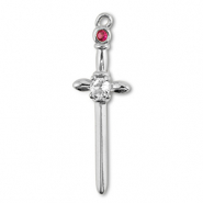 Brass TQ Metall Anhänger Schwert Silver-crystal-berry wine red