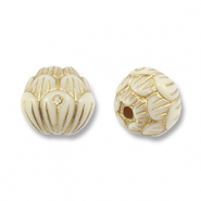 Acrylperlen Rund mit Blume Off white-gold
