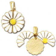Medaillon Eco-brass® (nachaltiges Messing) Blume / Blume Gold-white-yellow
