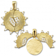 Medaillon Eco-brass® (nachaltiges Messing) Zirkonia Rund mit Herz / Rund Gold