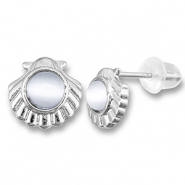 Brass TQ Metall Ohrringe / Ohrstecker Muschel mit Perle Silver-light grey