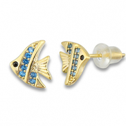 Brass TQ Metall Ohrringe / Ohrstecker Fisch Gold-light blue