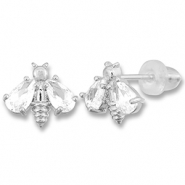 Brass TQ Metall Ohrringe / Ohrstecker Biene Silver-transparent