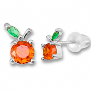 Brass TQ Metall Ohrringe / Ohrstecker Apfel Silver-warm orange-green