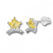 Brass TQ Metall Ohrringe / Ohrstecker Sheriffstern Silver-yellow