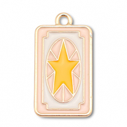 Metall Anhänger Enamel Karte mit Stern Gold-light pink-white-yellow