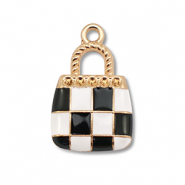 Metall Anhänger Enamel Handtasche Gold-black-white