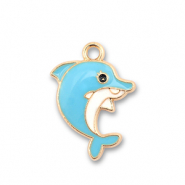 Metall Anhänger Enamel Delfin Gold-light blue-white