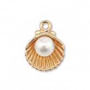 Metall Anhänger Enamel Muschel mit Perle Gold-white
