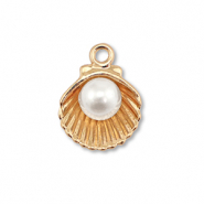 Metall Anhänger Enamel Muschel mit Perle Gold-white