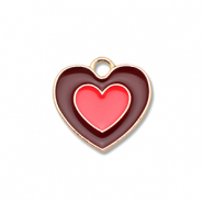 Metall Anhänger Enamel Herz Gold-brown-coral red