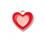 Metall Anhänger Enamel Herz Gold-red-peach pink