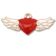 Metall Anhänger Enamel Herz mit Flügel Gold-red-white