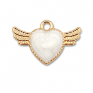 Metall Anhänger Enamel Herz mit Flügel Gold-white