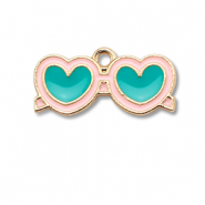 Metall Anhänger Enamel Herz-sonnenbrille Gold-turquoise blue-light pink