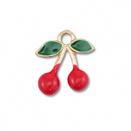Metall Anhänger Enamel Kirschen Gold-red-dark green