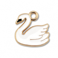 Metall Anhänger Enamel Schwan Gold-white
