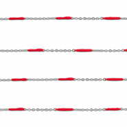Stainless Steel - Rostfrei Stahl Schmuckzubehör Gliederkette Länglich Silver-red