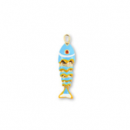 Brass TQ Metall Anhänger Fisch Gold-light blue-yellow-white
