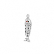 Brass TQ Metall Anhänger Fisch Silver-orange