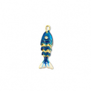 Eco-brass® (nachaltiges Messing) Anhänger Fisch Gold-dark blue-white