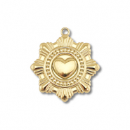 Stainless Steel - Rostfrei Stahl Anhänger Blume mit Herz Gold